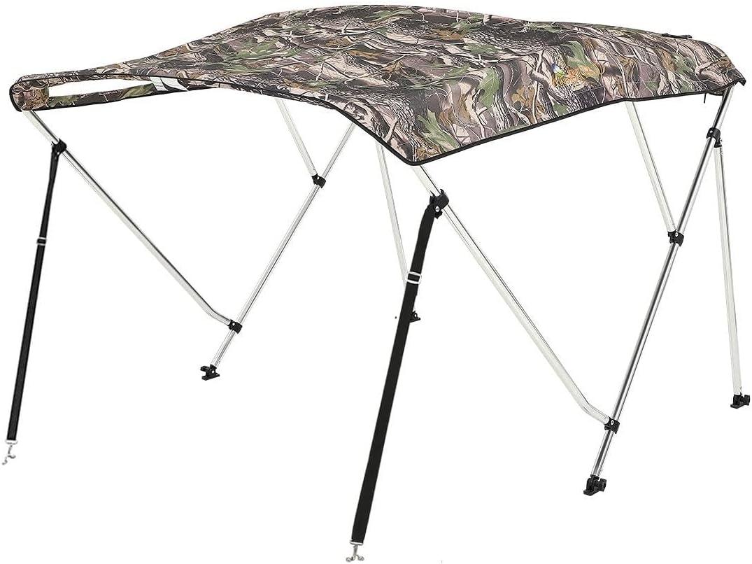 KING BIRD 3-4 Bow Bimini Boat Top Cover Sun Shade Boat Canopy Waterproof 1 Inch Stainless Aluminum Frame 46" Height with Rear Support Poles and Storage Boot 6 Colors -11 Sizes (camouflage)