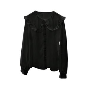 GORGLITTER Women's Collar Shirt Long Sleeve Blouse Dressy Casual Button Down Shirt Fall Fashion 2025 Black, Small