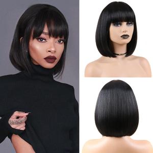 Black Bob Wig with Bangs Short Bob Wigs for Women Straight Bob Wig 12 Inch Synthetic Colorful Wigs Cosplay Party Daily Wig
