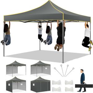 COBIZI 10x10 Heavy Duty Pop up Canopy Tent with 4 Removable Sidewalls, Canopy Tent with Portable Bag, Ez Pop up Tent Commercial Gazebo Waterproof Sunshade for All Weather Party Camp Stall Patio (Gray)