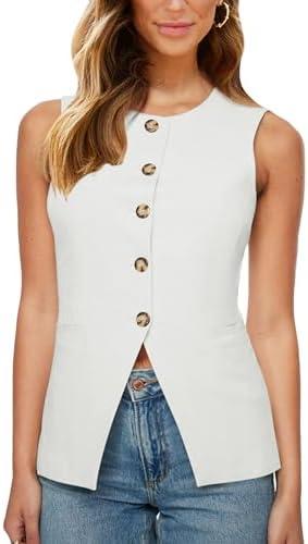 Fallorchid Womens Round neck Suit Vest Sleeveless Button Business Jacket Waistcoat Top, Size: L