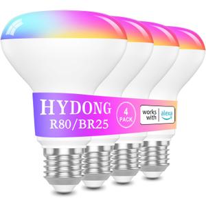 Smart RGB Bulb,BR25/R80,Smart Bulbs Compatible with Alexa,Color Changing LED WiFi Bulb 12W,2.4Ghz WiFi Only.E26/E27Base,4Packs