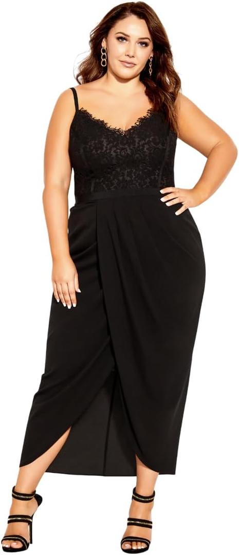 City Chic Women's Plus Size Dress - Lace Touch (Black), 14 Plus