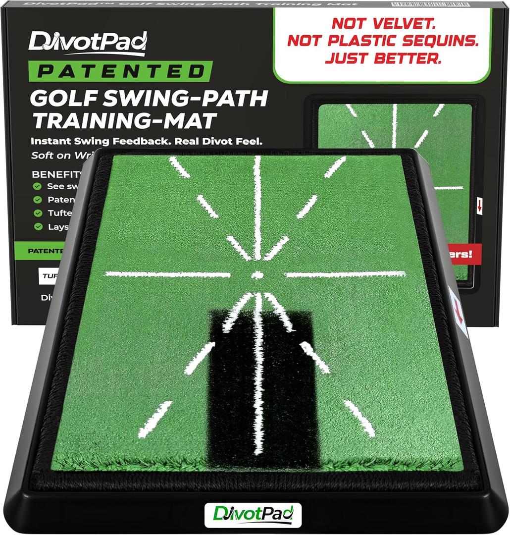 DivotPad Patented Golf Training Aid, Golf Mats Practice Indoor & Outdoor, Soft Fibre, Real Give, 5 lb, Woven Alignment, Extra Pad, Home Backyard Swing Trainer, Hitting Mat, Accessories Gift Men, Women