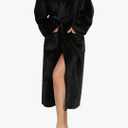 Plush Robe - Luxury Coral Fleece Bathrobe with Pockets - Women's Adult Size L- Black