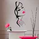 Beauty Salon Wall Decal Girl Face & Red Lips Art Sticker for Barber Shop, Nail Salon, and Home Decor Removable Vinyl Mural for Hairstyle Decoration M-73 (Black +Pink Lips, 40X90CM)