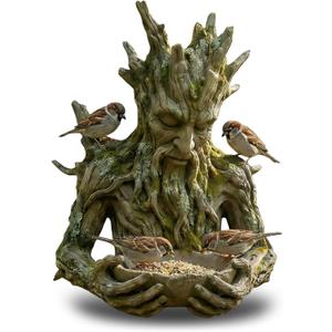 Tree Face Bird Feeders for Outdoors, Resin Hanging Tree Bird Feeder with Hidden Keyhole, Trees-Integrated Bird Feeding Sculpture Outdoor Decor for Patio, Garden, Yard