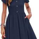 MOLERANI Women Summer Dresses Petal Sleeve Casual Square Neck Sundress Button Down 2025 Vacation Dress with Pockets, L