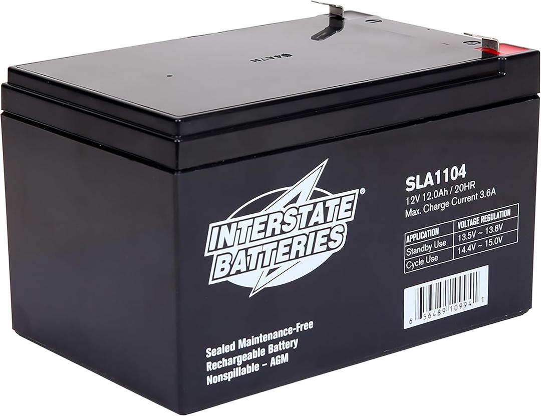 Interstate Batteries 12V 12Ah Battery (F2 Terminal) SLA AGM VRLA Rechargeable Replacement for Electric Fences, Generators, Medical Devices, Universal Power (SLA1104)