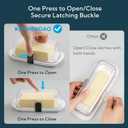 KITCHENDAO Large One-handed Butter Dish with Lid for Countertop, Airtight Butter Holder with One Press to Open/Close Secure Latching Buckle for East Coast/West Coast/European/Kerrygold Butter(White)