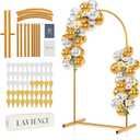Gold Metal Arch Backdrop Stand - 7.2ft Balloon Arch Stand Backdrop Set with Gold and Silver Balloons - Photo Arched Birthday Background Decor, Party Arches Frame for Wedding Baby Shower Grad