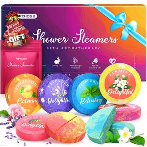 POPCHOSE Shower Steamers Aromatherapy, Valentines Day Gifts for Him, Her, Mom, Daughter, Wife, Birthday Gifts for Women - 8 Scented Shower Tablets with Gift Packaging, Self Care & Relaxation Home Spa