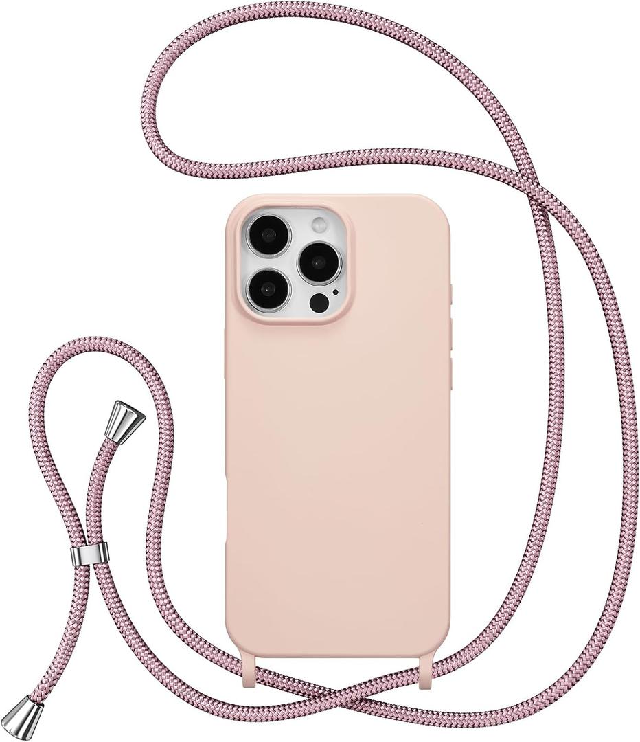 ZTOFERA for iPhone 16 Pro Max Case with Strap,Crossbody Phone Case with Adjustable Neck Shoulder Lanyard,Soft Silicone Shockproof Protective Phone Cover for iPhone 16 Pro Max 6.9 inch-Pink