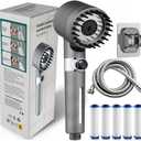 High Pressure Filtered ION Shower Head with 5-Stage Filtration & Hose Turbo Handheld Shower for Hard Water, Adjustable Spray Settings, Water-Saving Rain Spa Experience (Gray)