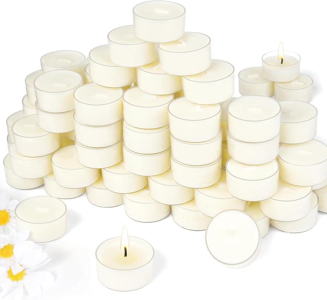 Soy Tealight Candles 120 Pack, 6 Hours Long Burning Tealights Candles Bulk, Natural Soy Wax Tea Light Candle Paraffin-Free, Unscented Small Tea Candle for Emergency,Dinner (White)