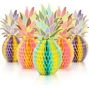 Hiceeden 12 Pack Pineapple Party Centerpieces, Tropical Pineapple Honeycomb Hanging Decor, Hawaiian Table Decorations for Luau Party Summer Beach, 3 Colors