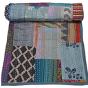 Marubhumi Handmade Cotton Quilts Kantha Blanket Indian Silk Sari Patchwork Quilts (Grey, Baby (40"x 60"))