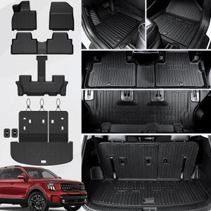 Floor Mats Cargo Mat with Backrest Mats for 2020-2025 Kia Telluride 7/8 Passenger Car Mats Accessories, All Weather TPE Protectors Cargo Liner Seat Back Covers(Floor Mats+2-in-1 Cargo Mat)