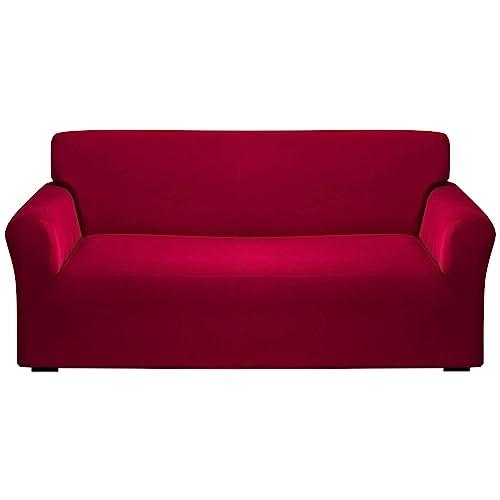 Qubjus Modern Couch Cover Stretch Sofa Cover Solid Color Sofa Slipcover for 4 Cushion Couch Oversized Washable Furniture Protector Sofa Slipcover for Home Decoration(X-Large, Red)