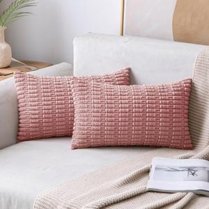 MIULEE Pack of 2 Blush Pink Throw Pillow Covers 12x20 Inch Corduroy Decorative Couch Pillow Covers Soft Boho Striped Pillow Covers Valentine's Day Modern Home Decor for Sofa Living Room Bed