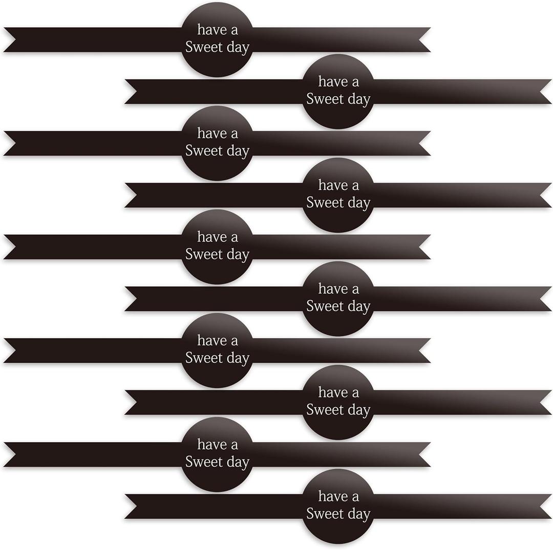 50 pcs Self-Adhesive Dessert Cup Sticker - 5.12x0.88 Inch Black Long Cake Decorative Seal Labels for Desserts, Cakes, Ice-Creams, Frosted Texture Premium DIY Packaging Protection