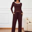 Two Piece Sets for Women Long Sleeve Wide Leg Tracksuits 2 Piece Lounge Sets Winter Casual Sweatsuits Matching Sets (Brown, L)