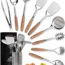 Home Hero Stainless Steel Kitchen Utensils Set - Wood Handle Nonstick Stainless Steel Cooking Utensils Set - Heat Resistant Kitchen Essentials & Metal Kitchen Gadgets (Silver & Wood) (10 Pieces Set)