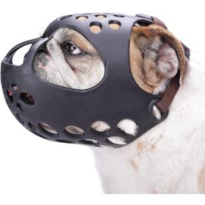 BARKLESS Dog Muzzle for Short Snout, Soft English Bulldog Muzzle for Biting, Chewing, Licking, Flat-Faced Bulldog Mouth Guard for Aggressive Dogs Grooming Walking, Allows Drinking (XL (Head Cir: 20"-22.5"), Black)