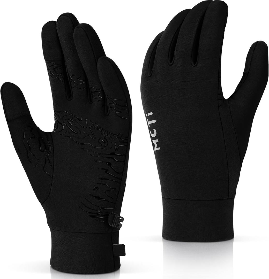 MCTi Lightweight Gloves Liners for Men Women, Touch Screen Gloves with Conductive Microfiber, Palm Silicone, for Running Driving Hiking (Medium, Black)