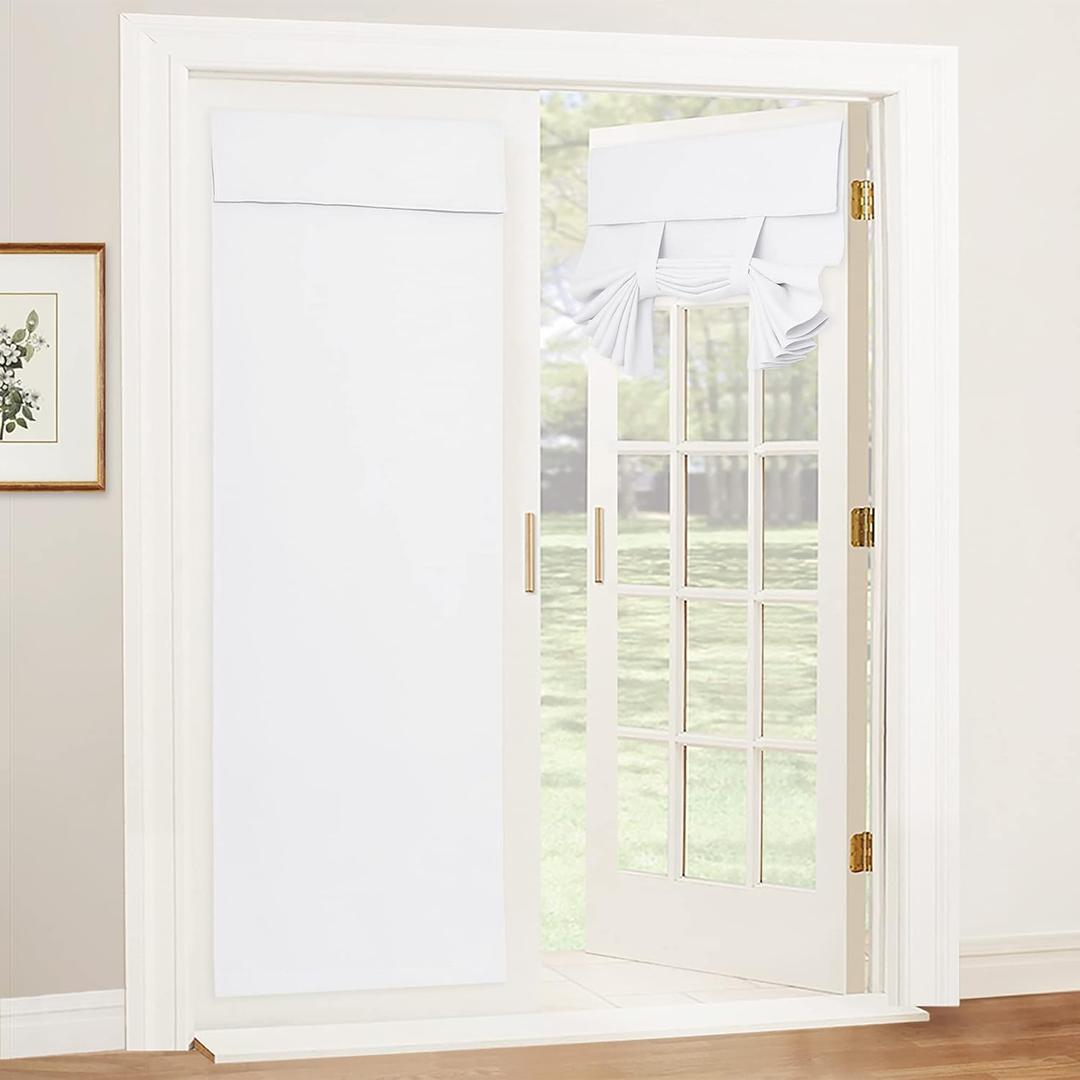 RYB HOME Privacy French Door Curtains - Room Darkening Drape Sidelight Window Curtains for Tricia Door Portable Self Adhesive Drapes for Office, 26 inch Wide x 69 inch Long, 2 Pcs, Pure White