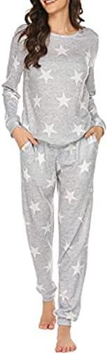 Ekouaer Womens Jogger Pajama Sets Long Sleeve Sleepwear Round Neck Nightwear Soft Pjs Lounge Sets with Pockets, S