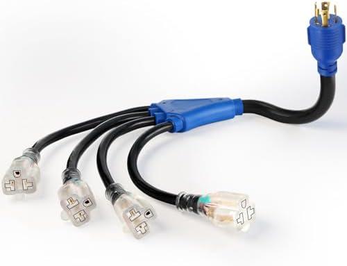 Kanayu 30A to 110V 15/20A RV Generator Adapter Cord Compatible with NEMA L14-30P to 4X 5-15R/5-20R or 6-15/6-20R, 4 Prong Locking Generator Plug to 15/20A Household Regular Connector 2FT, ETL Listed