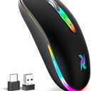HZD LED Wireless Mouse, Slim Silent Rechargeable Mouse for Laptop, 2.4G Portable USB Optical Mouse with Type C Adapter, 3 Adjustable DPI Levels 1600/1200/800 for Tablet/Computer Black