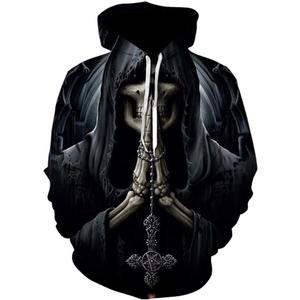 Hoodies Men Skull 3D Graphic Print Sweatshirts Pullover Tops with Pocket (Black, XL)