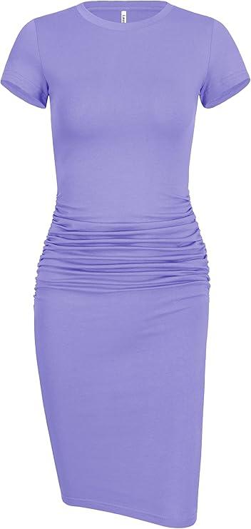 Laughido Women's Short Sleeve Ruched Bodycon Mini Sundress Summer Casual T Shirt Dress  XL