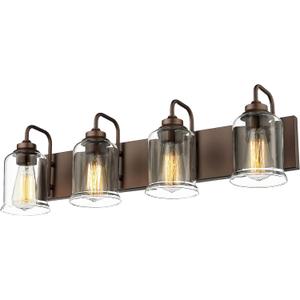 zeyu 28.5" Oil Rubbed Bronze Bathroom Light Fixtures, 4-Light Farmhouse Vanity Wall Lights with Clear Glass Shade, ZSL72B-4W ORB