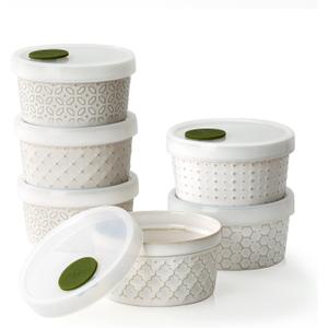 DOWAN Ramekins Oven Safe with Lids 4 oz, Charcuterie Boards Bowls Set for Creme Brulee, Souffle, Dipping Sauces, Custard Cups Ceramic Food Storage Containers, Set of 6, Beige 