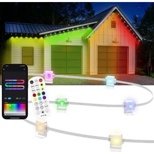 50ft Permanent Outdoor Light, Smart RGB Plus IC Outside Lights for House, App/Remote Control String Light, Compatible with Alexa, IP67 Waterproof LED Strip for Daily Party Christmas All Holiday Decor (50ft Plug-in)