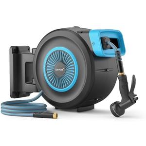 Retractable Garden Hose Reel,1/2"x 100 FT Wall Mounted Hose Reel,with 9- Function Sprayer Nozzle,Any Length Lock/Slow Return System/Wall Mounted/180°Swivel Bracket.