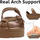 Goosecret Women's Platform Sandals with Arch Support Comfortable Foam Slides Summer Beach Sandals with Adjustable Buckle (Beige)