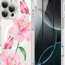 OOK Magnetic Case for iPhone 16 Pro Case Cute Flower Butterfly Design with 2 PCS Screen Protector [Compatible with MagSafe] for Girls Women Floral Clear Slim Phone Cover-Pink Lily Flower