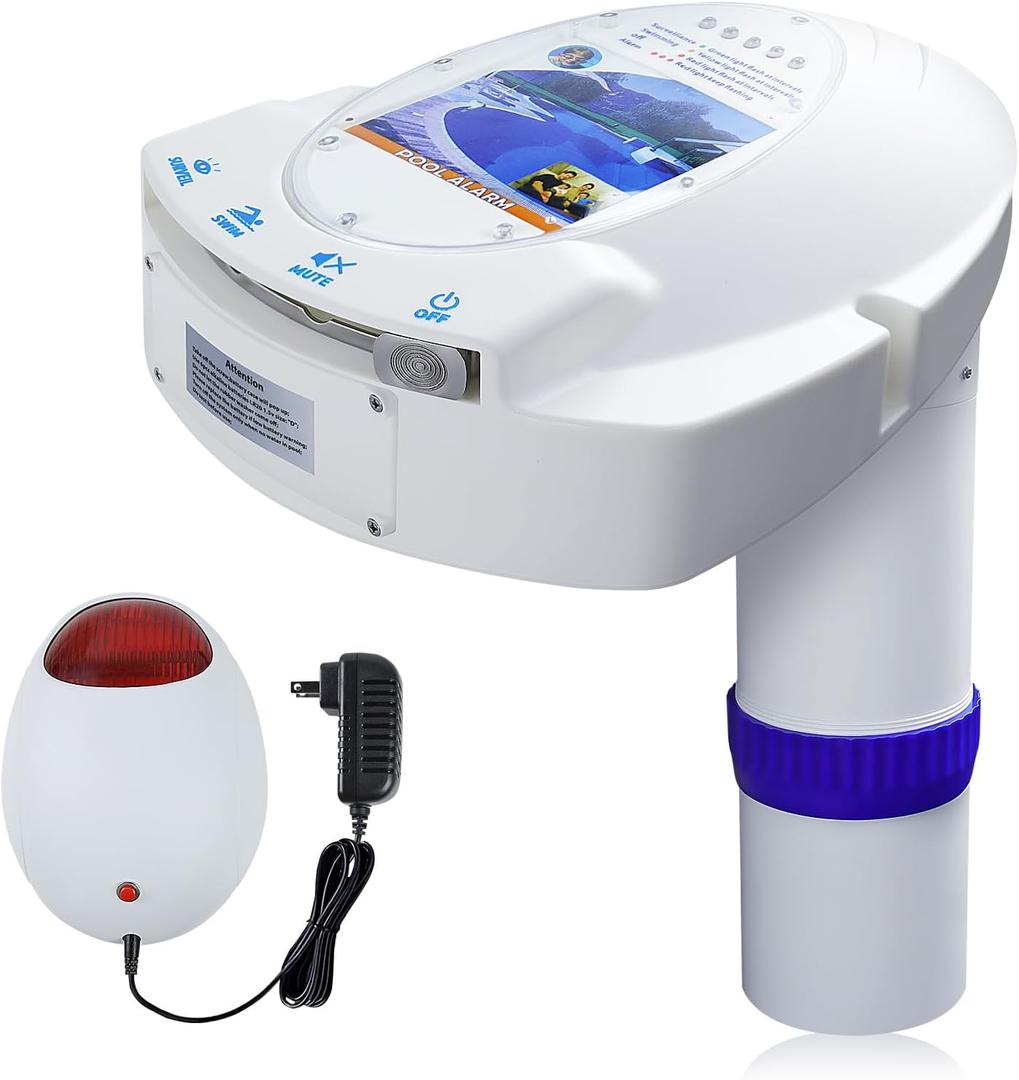 Pool Alarm for Inground & Above Ground Pools Wireless Connection, Water Motion Sensor Swimming Pool Immersion Safety Alarms Detector Battery Powered with Remote Receiver for Kids Pets FCC-Compliant