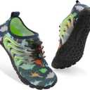 BARERUN Kids Water Shoes Boys Girls Barefoot Aqua Socks Quick Dry Breathable Sports Aqua Athletic Sneakers Wide Toe Adjustable Lightweight Beach Swim Pool Shoes (2 Big Kid, Dinosaur)