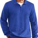 Vssjavun Mens Quarter Zip Pullover Quilted Sweatshirt Long Sleeve Casual Stand Collar Pullovers with Pockets (Blue, L)