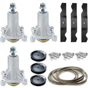 54" Lawn Mower Deck Rebuild Kit for Craftsman/for Husqvarna YTH2454 LGT2654 LGT2554,Include 3 Spindles 187292 192870, 3 Pulleys 129861, 3 Blades 187256, 1 147 1/2" Deck Belt 196103