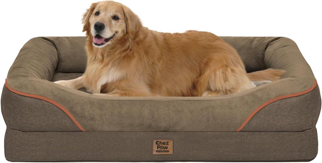 Orthopedic XL Large Dog Bed - Removable Bolster & Waterproof Washable Cover for Pet Big Dogs Bed Extra Large Dog Beds with Foam Support Non-Slip Bottom (Coffee)