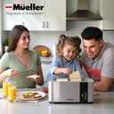 Mueller UltraToast Full Stainless Steel Toaster 4 Slice, Long Extra-Wide Slots for Bagels and Waffles, 6 Browning Levels, LED Display, Cancel/Defrost/Reheat Functions & Removable Tray, Kitchen Gadgets, Silver