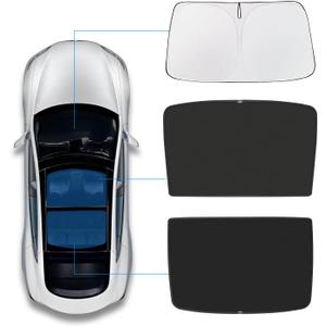 for Tesla Model Y Sunshade Roof Sunroof Shade 2025 2024 2023 2022 2021 2020(Ice Black) & Tesla Model Y Windshield Sunshade Front Window Sun Shade Block UV Rays Heat, Not Suitable for Tesla Juniper