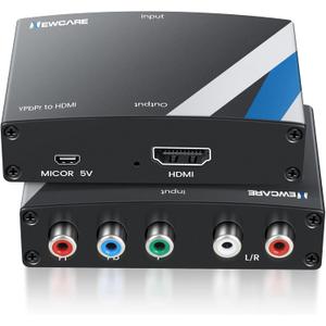 NEWCARE Component to HDMI Converter, Aluminum Alloy YPbPr + R/L to HDMI Adapter, 1080P Component 5RCA RGB Video Audio Converter for PS2 PS3 DVD Xbox 360 Nintendo Wii to Smart HDTV Monitor Projector