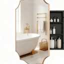 Gold Scalloped Edge Vintage Medicine Cabinet Mirror, Decorative Bathroom Storage Cabinet with 2 Adjustable Shelves, Recessed or Surface Mount (Brushed Gold, 20x26)